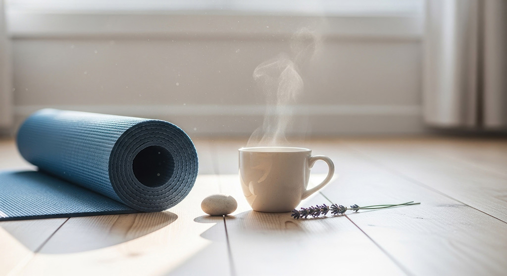 Teilnehmerinnen und Teilnehmer bei einer Hot-Yoga-Einheit in einem warm beleuchteten Yogastudio